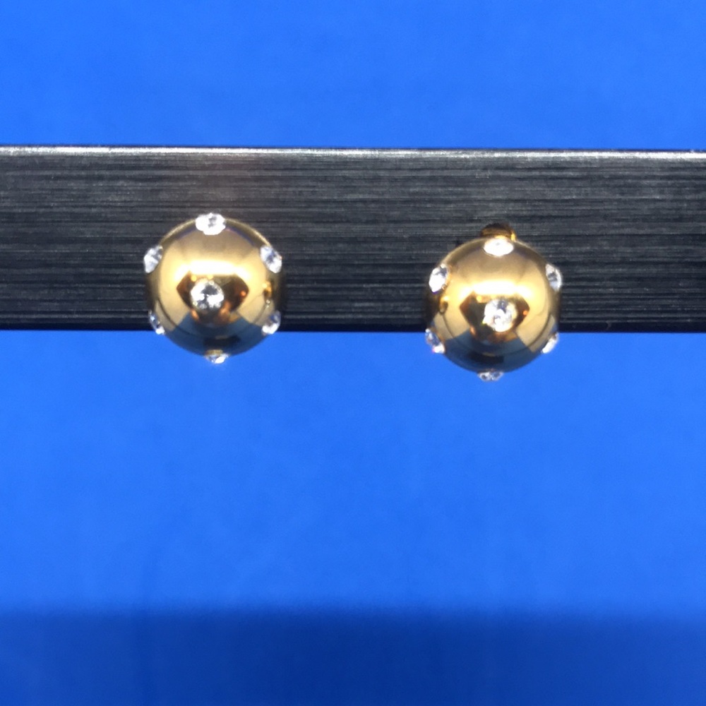 Steel by Design Goldtone Ball Stud Earrings with Crystal Accents